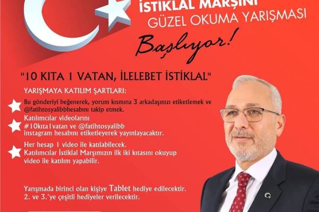 İSKENDERUN BELEDİYESİNDEN ÖDÜLLÜ İSTİKLAL MARŞINI GÜZEL OKUMA YARIŞMASI