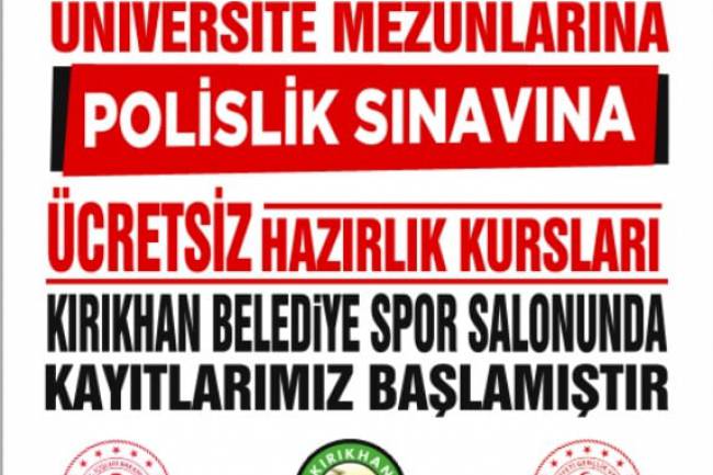 KIRIKHAN’DA POLİSLİK SINAVLARI İÇİN ÜCRETSİZ KURS KAYITLARI BAŞLADI